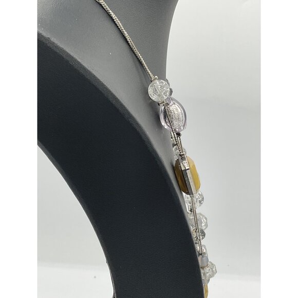 NY Multi Strand Necklace With Yellow Geometric Pendants & Crackle Beads - Picture 2 of 4